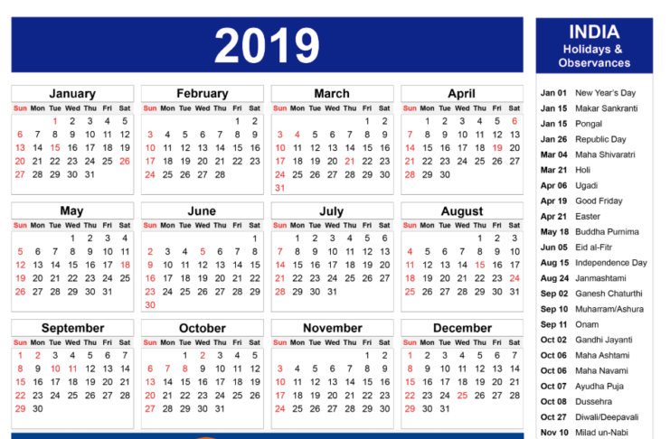 HP Government Holidays Calendar 2019